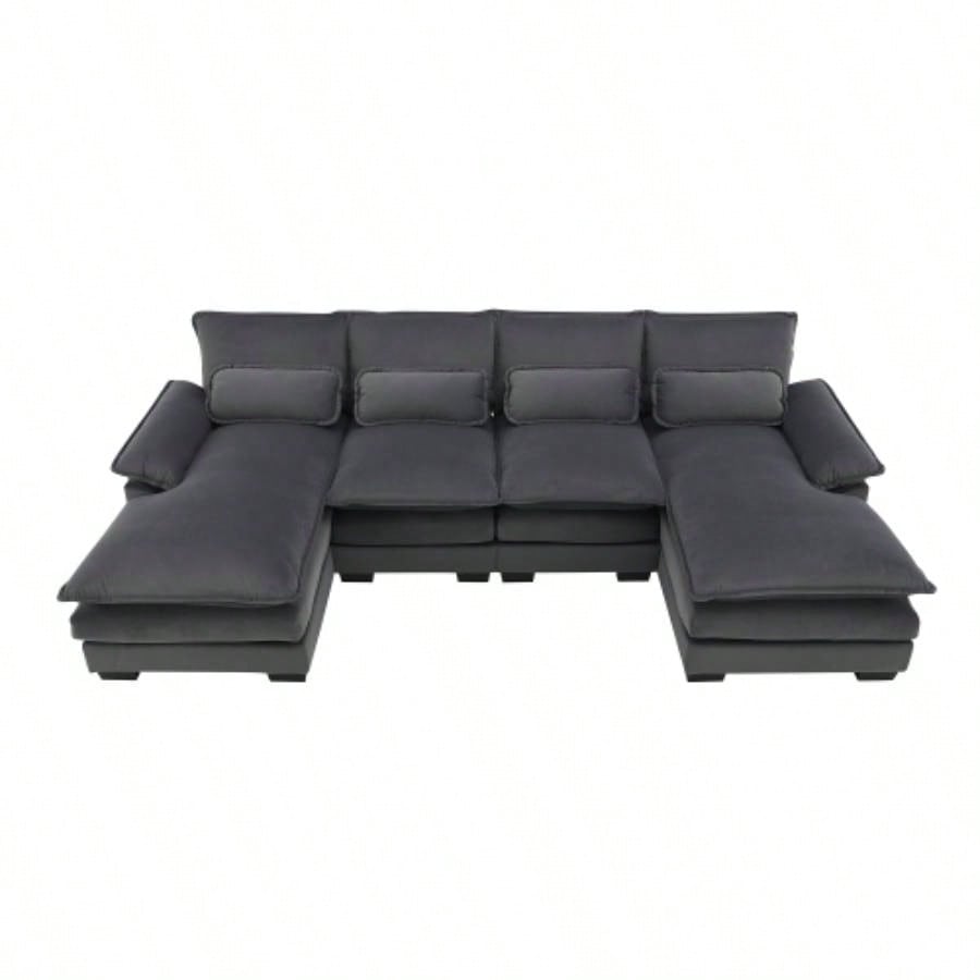 VIDEO providedNew109.8*55.9 Modern U - shaped Sectional Sofa with Waist Pillows, 6 - Upholstered Symmetrical Sofa Furniture, Sleeper Sofa Couch with Chaise Lounge Living Room, Apartment, 5 Color