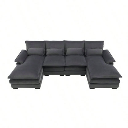 VIDEO providedNew109.8*55.9 Modern U - shaped Sectional Sofa with Waist Pillows, 6 - Upholstered Symmetrical Sofa Furniture, Sleeper Sofa Couch with Chaise Lounge Living Room, Apartment, 5 Color