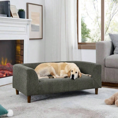 Pet sofa with backrest and armrests, modern rectangular pet sofa suitable small and medium dogs, soft cushion comfortable dog sofa, Dark