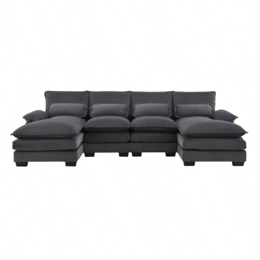 VIDEO providedNew109.8*55.9 Modern U - shaped Sectional Sofa with Waist Pillows, 6 - Upholstered Symmetrical Sofa Furniture, Sleeper Sofa Couch with Chaise Lounge Living Room, Apartment, 5 Color