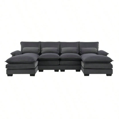 VIDEO providedNew109.8*55.9 Modern U - shaped Sectional Sofa with Waist Pillows, 6 - Upholstered Symmetrical Sofa Furniture, Sleeper Sofa Couch with Chaise Lounge Living Room, Apartment, 5 Color