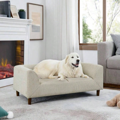 Pet sofa with backrest and armrests, modern rectangular pet sofa suitable small and medium dogs, soft cushion comfortable dog sofa, Dark