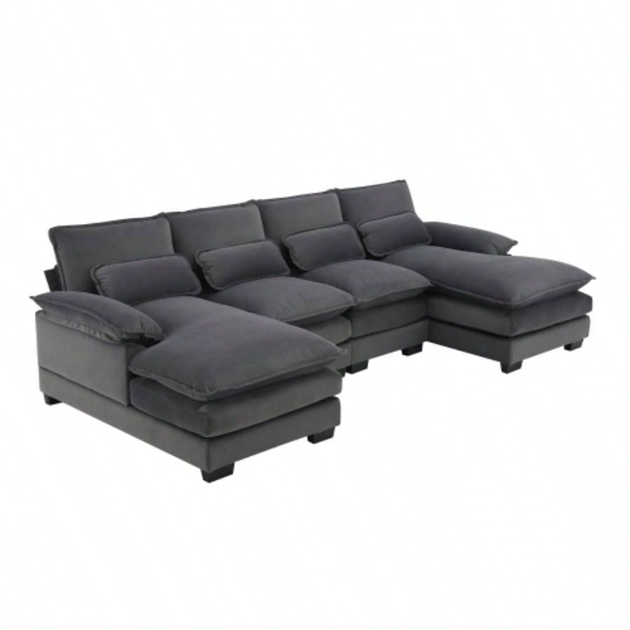 VIDEO providedNew109.8*55.9 Modern U - shaped Sectional Sofa with Waist Pillows, 6 - Upholstered Symmetrical Sofa Furniture, Sleeper Sofa Couch with Chaise Lounge Living Room, Apartment, 5 Color