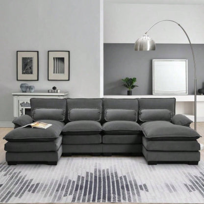 VIDEO providedNew109.8*55.9 Modern U - shaped Sectional Sofa with Waist Pillows, 6 - Upholstered Symmetrical Sofa Furniture, Sleeper Sofa Couch with Chaise Lounge Living Room, Apartment, 5 Color
