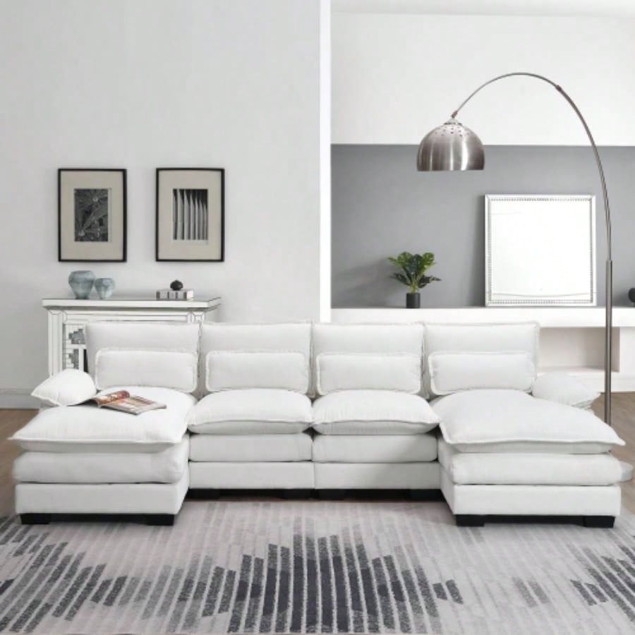 VIDEO providedNew109.8*55.9 Modern U - shaped Sectional Sofa with Waist Pillows, 6 - Upholstered Symmetrical Sofa Furniture, Sleeper Sofa Couch with Chaise Lounge Living Room, Apartment, 5 Color