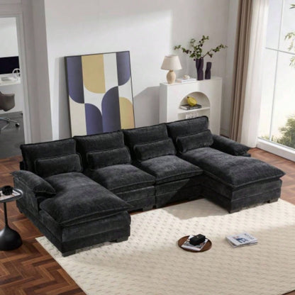 VIDEO providedNew109.8*55.9 Modern U - shaped Sectional Sofa with Waist Pillows, 6 - Upholstered Symmetrical Sofa Furniture, Sleeper Sofa Couch with Chaise Lounge Living Room, Apartment, 5 Color