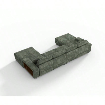 Convertible U - shaped Combination Sofa, Corduroy Fabric, Modern Comfortable Large Size 4 Sofa, Living Room Double Lounge Chair, Green