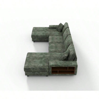 Convertible U - shaped Combination Sofa, Corduroy Fabric, Modern Comfortable Large Size 4 Sofa, Living Room Double Lounge Chair, Green