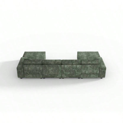 Convertible U - shaped Combination Sofa, Corduroy Fabric, Modern Comfortable Large Size 4 Sofa, Living Room Double Lounge Chair, Green