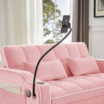 1 versatile foldable sofa bed in 3 lengths, modern sofa sofa sofa velvet pull - out bed, adjustable back and with USB port and ashtray and swivel phone stand pink