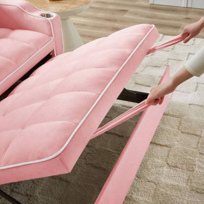 1 versatile foldable sofa bed in 3 lengths, modern sofa sofa sofa velvet pull - out bed, adjustable back and with USB port and ashtray and swivel phone stand pink