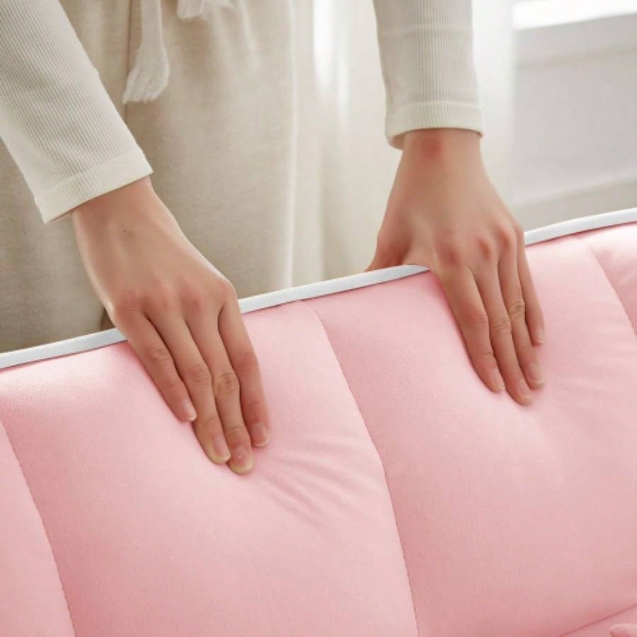 1 versatile foldable sofa bed in 3 lengths, modern sofa sofa sofa velvet pull - out bed, adjustable back and with USB port and ashtray and swivel phone stand pink