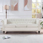 84.65 BLACK PU Rolled Arm Chesterfield Three Seater Sofa.