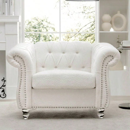 84.65 BLACK PU Rolled Arm Chesterfield Three Seater Sofa.