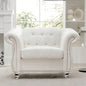 84.65 BLACK PU Rolled Arm Chesterfield Three Seater Sofa.