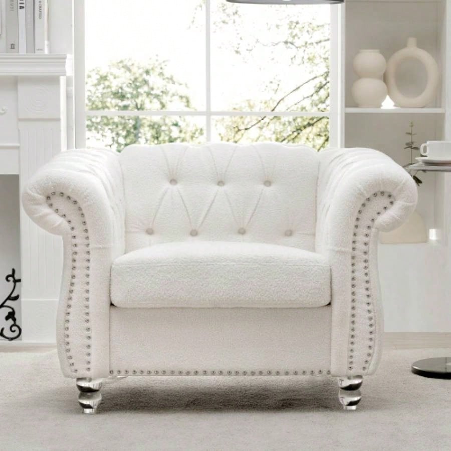 84.65 BLACK PU Rolled Arm Chesterfield Three Seater Sofa.