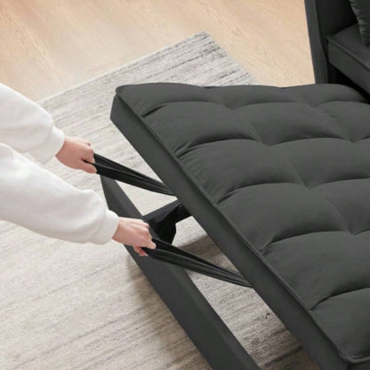 Modern Velvet Loveseat Futon Sofa Couch/Pullout Bed, Small Love Lounge Sofa/Reclining Backrest, Toss Pillows, Pockets, Furniture Living Room, 3 in 1 Convertible Sleeper Sofa Bed, Black