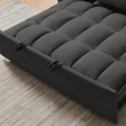 Modern Velvet Loveseat Futon Sofa Couch/Pullout Bed, Small Love Lounge Sofa/Reclining Backrest, Toss Pillows, Pockets, Furniture Living Room, 3 in 1 Convertible Sleeper Sofa Bed, Black