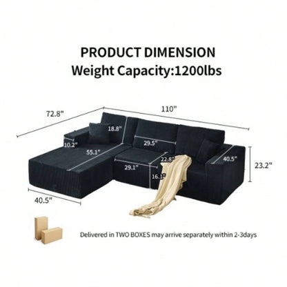 110 Cloud Modular Sectional Sofa, Boneless Couch, No Assembly, 3 seater with Ottoman 2 Pillows, Living Rooms and Bedrooms