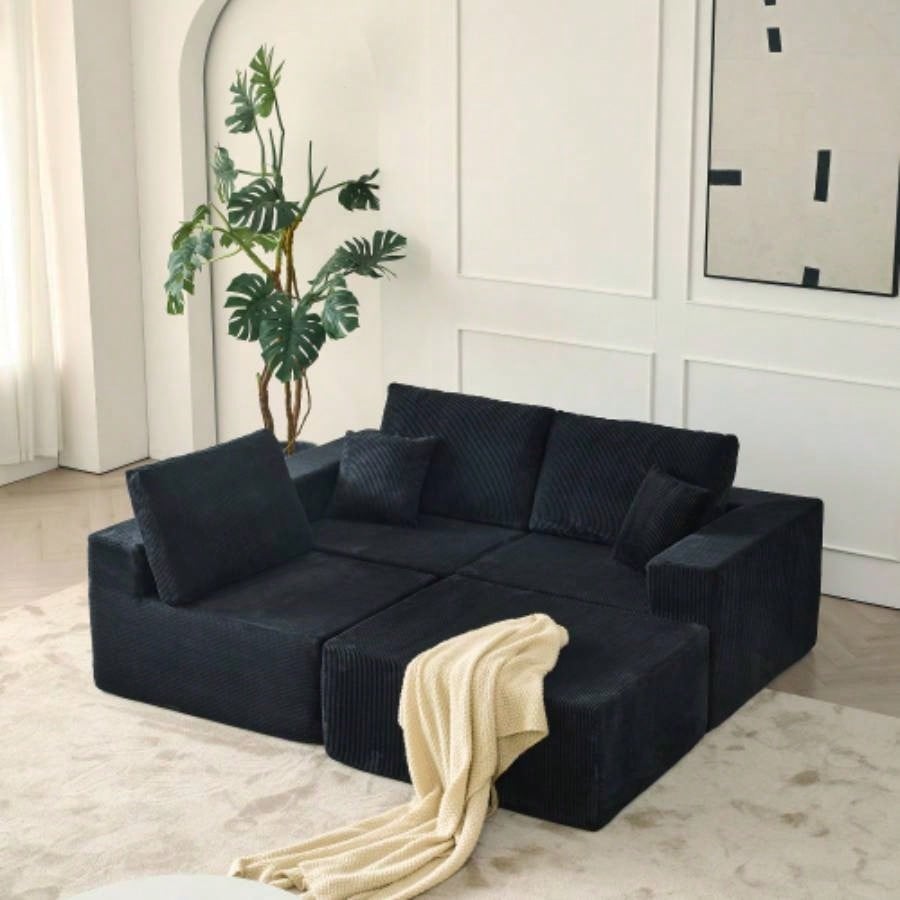 110 Cloud Modular Sectional Sofa, Boneless Couch, No Assembly, 3 seater with Ottoman 2 Pillows, Living Rooms and Bedrooms
