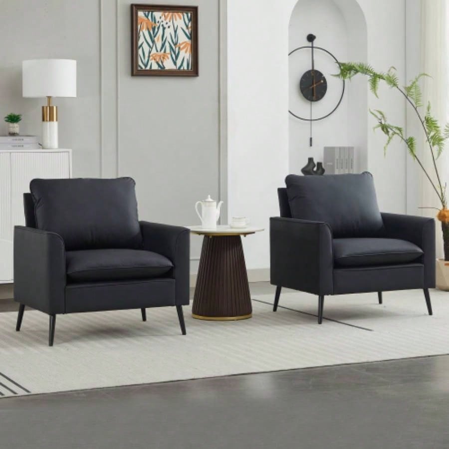 TS paw leather upholstered sofa 2PC black, Nordic retro light luxury living room balcony bedroom single casual sofa chair