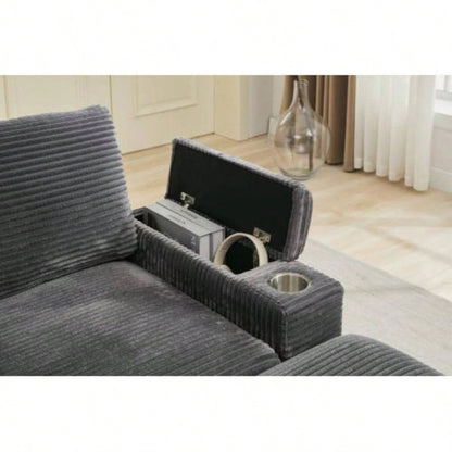 VIDEO/NewCombination Modular Convertible Sectional Sofa Bed Set, Armrest storage, Stainless steel cup holder, USB, Upholstered Sofa, Deep, Living Room, Loft, Apartment, Office, 2 Colors