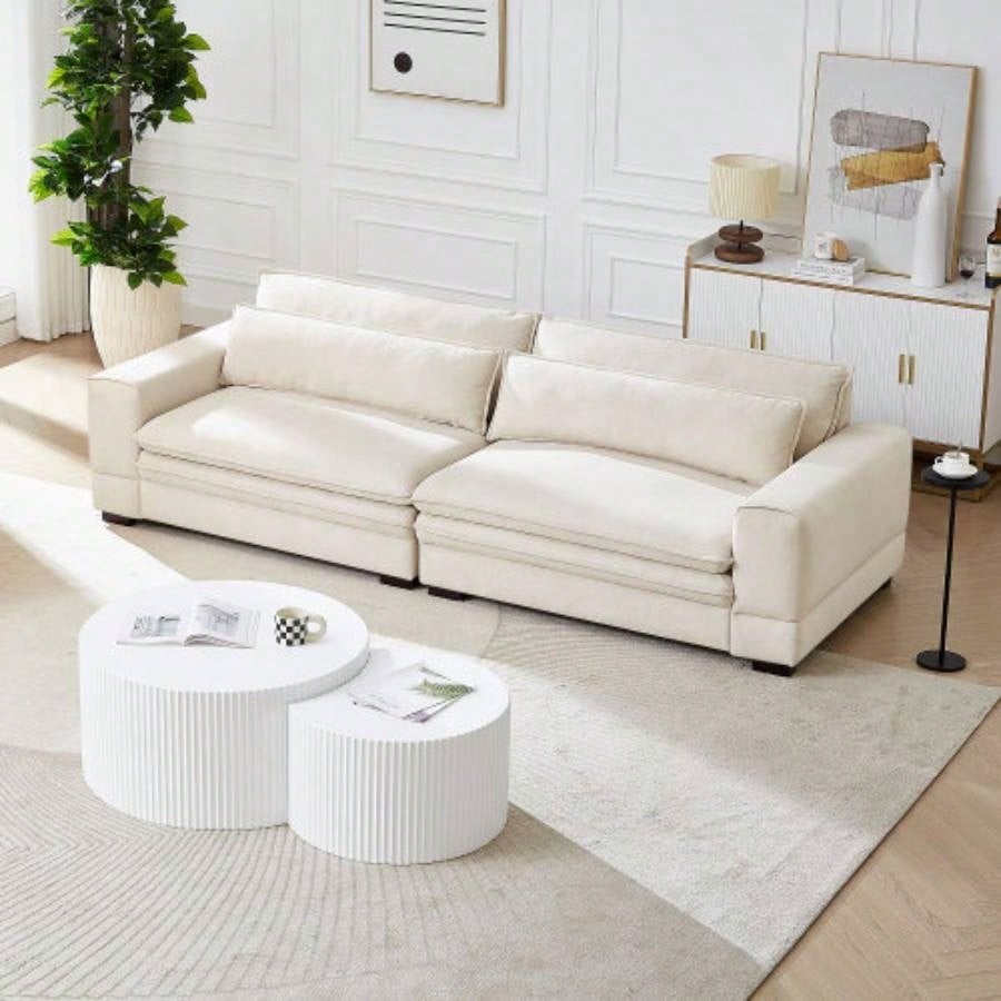 Mid - Sofa Couch Modern Upholstered Couch Livingroom, Bedroom, Apartment, Home Office Beige