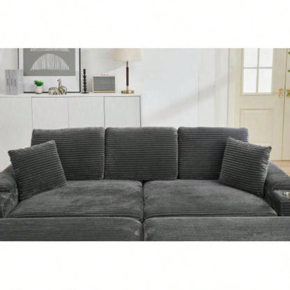 VIDEO/NewCombination Modular Convertible Sectional Sofa Bed Set, Armrest storage, Stainless steel cup holder, USB, Upholstered Sofa, Deep, Living Room, Loft, Apartment, Office, 2 Colors