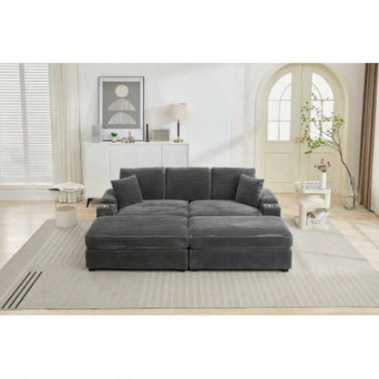 VIDEO/NewCombination Modular Convertible Sectional Sofa Bed Set, Armrest storage, Stainless steel cup holder, USB, Upholstered Sofa, Deep, Living Room, Loft, Apartment, Office, 2 Colors