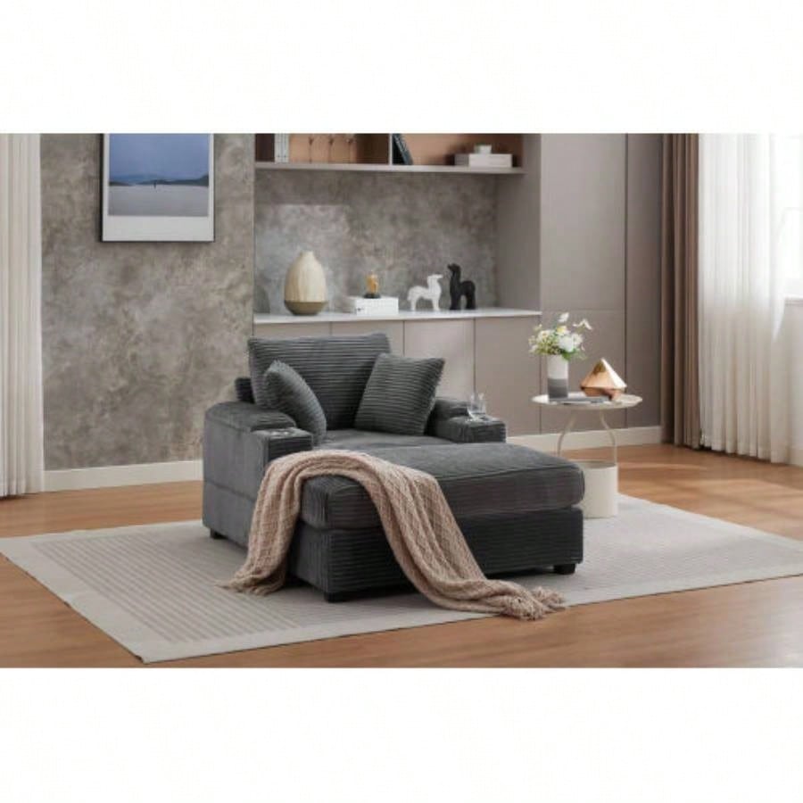 VIDEO/NewCombination Modular Convertible Sectional Sofa Bed Set, Armrest storage, Stainless steel cup holder, USB, Upholstered Sofa, Deep, Living Room, Loft, Apartment, Office, 2 Colors