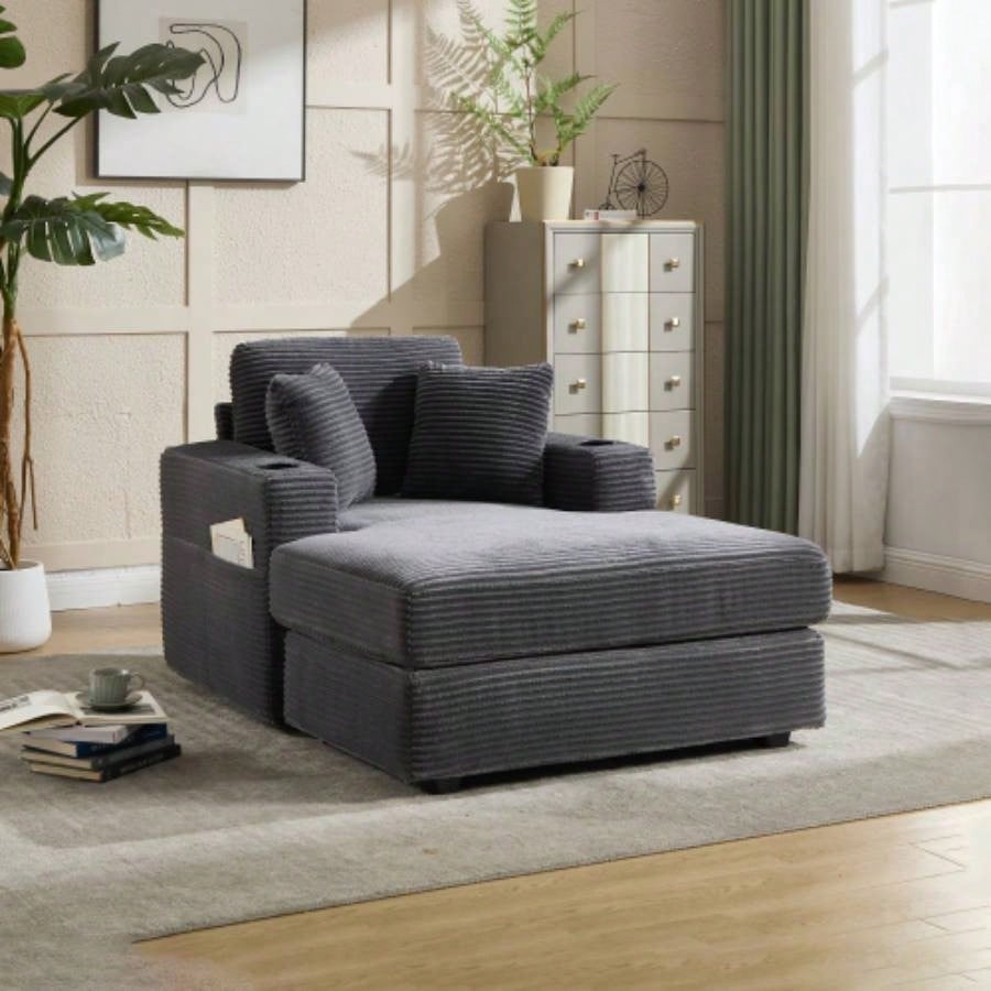VIDEO/NewCombination Modular Convertible Sectional Sofa Bed Set, Armrest storage, Stainless steel cup holder, USB, Upholstered Sofa, Deep, Living Room, Loft, Apartment, Office, 2 Colors