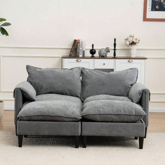 Convertible Combination Sofa Sofa U - Shaped Sofa with Footstools with Storage, Gray Sofa Living Room, Living Room/Bedroom/Office/Small Space 2 - Seater Combination Sofa - Gray