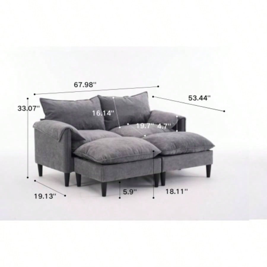 Convertible Combination Sofa Sofa U - Shaped Sofa with Footstools with Storage, Gray Sofa Living Room, Living Room/Bedroom/Office/Small Space 2 - Seater Combination Sofa - Gray