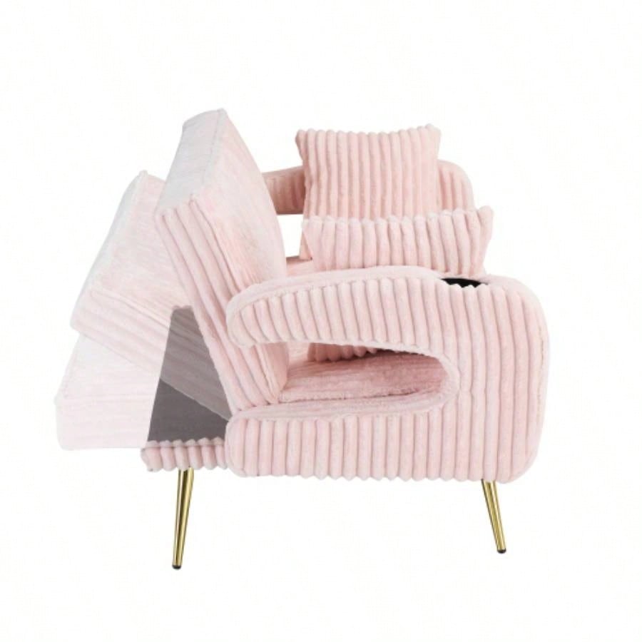 74.01 inch straight corduroy sofa bed with pillows, adjustable in three levels, designed in a minimalist style, suitable use in living rooms and study rooms. Pink