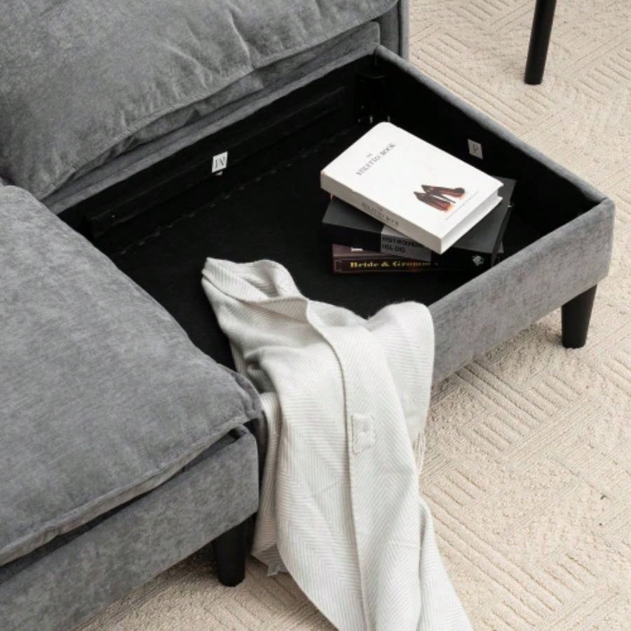 Convertible Combination Sofa Sofa U - Shaped Sofa with Footstools with Storage, Gray Sofa Living Room, Living Room/Bedroom/Office/Small Space 2 - Seater Combination Sofa - Gray