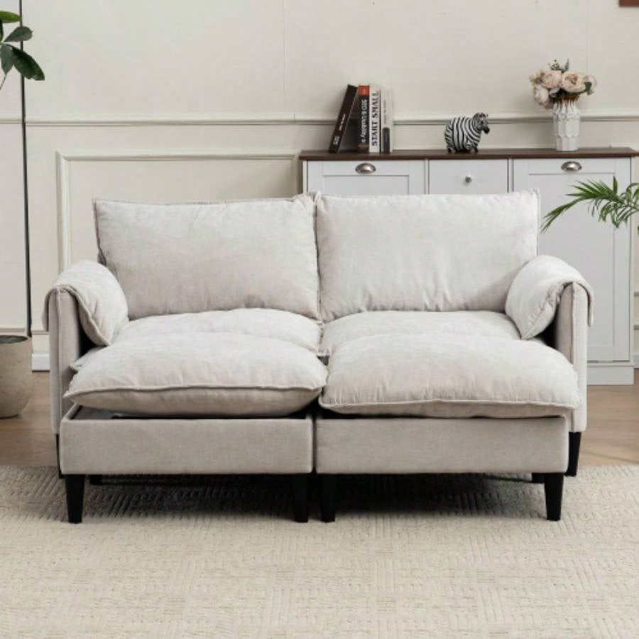 Convertible Combination Sofa Sofa U - Shaped Sofa with Footstools with Storage, Gray Sofa Living Room, Living Room/Bedroom/Office/Small Space 2 - Seater Combination Sofa - Gray