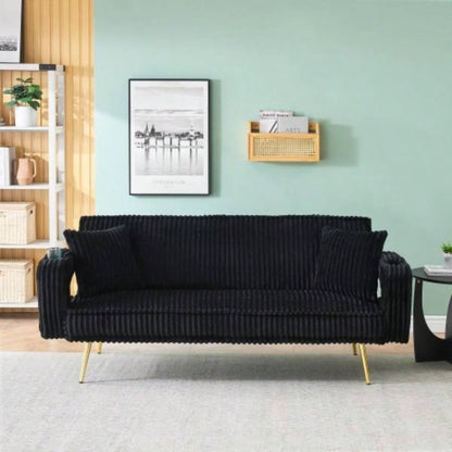 74.01 inch straight corduroy sofa bed with pillows, adjustable in three levels, designed in a minimalist style, suitable use in living rooms and study rooms. Pink