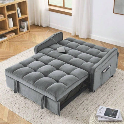 Loveseats Sofa Bed with Pull - out Bed, Adjsutable Back and Two Arm Pocket, TypeC and USB Charging with Copper nail, 47x53x31