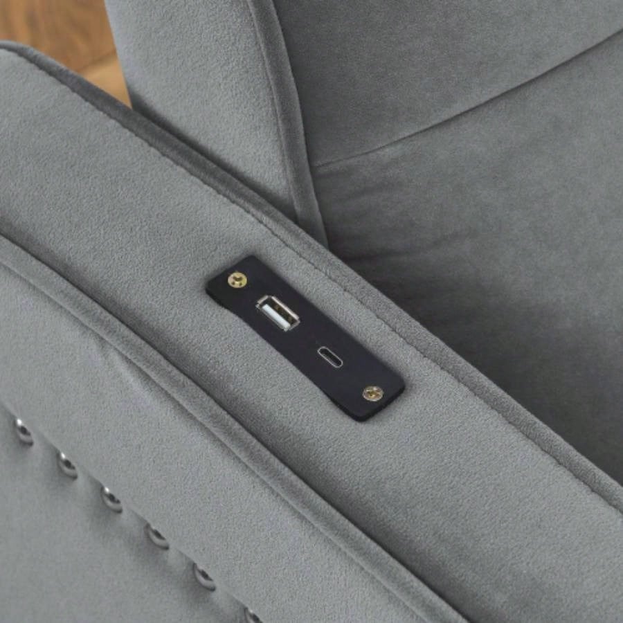 Loveseats Sofa Bed with Pull - out Bed, Adjsutable Back and Two Arm Pocket, TypeC and USB Charging with Copper nail, 47x53x31