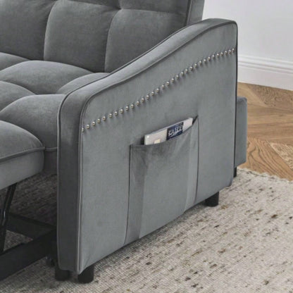 Loveseats Sofa Bed with Pull - out Bed, Adjsutable Back and Two Arm Pocket, TypeC and USB Charging with Copper nail, 47x53x31