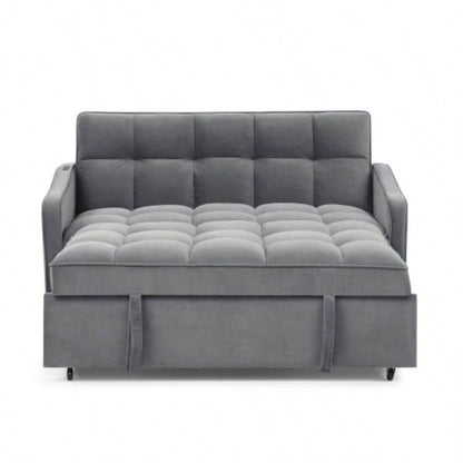 Loveseats Sofa Bed with Pull - out Bed, Adjsutable Back and Two Arm Pocket, TypeC and USB Charging with Copper nail, 47x53x31