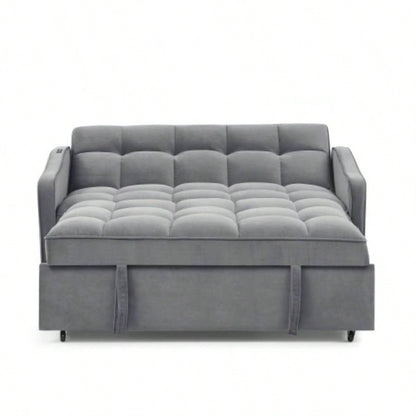 Loveseats Sofa Bed with Pull - out Bed, Adjsutable Back and Two Arm Pocket, TypeC and USB Charging with Copper nail, 47x53x31