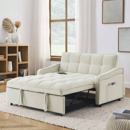 Loveseats Sofa Bed with Pull - out Bed, Adjsutable Back and Two Arm Pocket, TypeC and USB Charging with Copper nail, 47x53x31