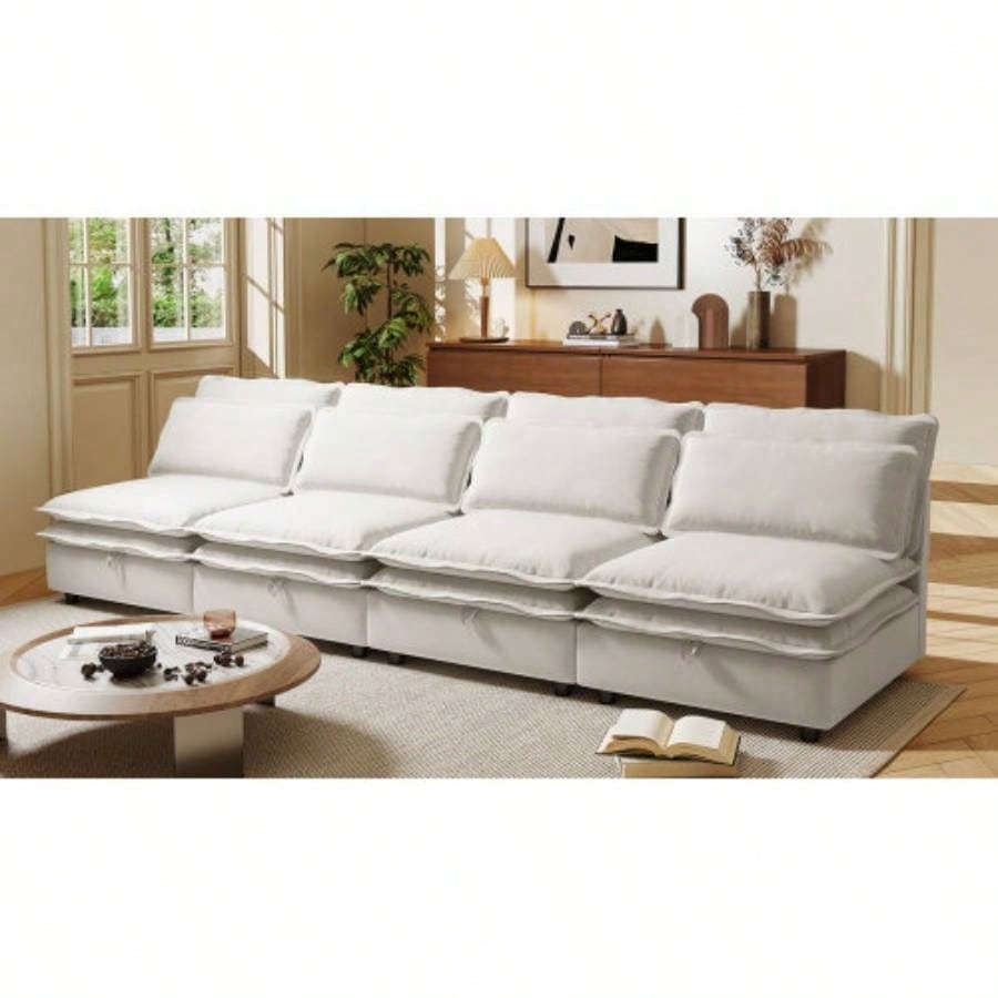 UStyle Double - Layer Cushion Modular Sofa, Freely Combinable, 4 - Seater with Storage Function, Includes 4 Soft Cushions, Living Rooms, Offices, and Apartments