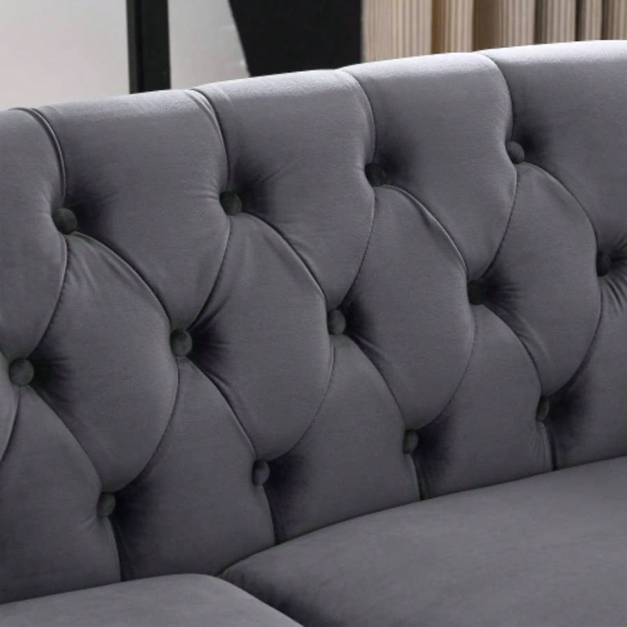 58.8 Chesterfield Sofa Velvet Living Room, 2 Seater Sofa Tufted Couch with Rolled Arms and Nailhead Living Room, Bedroom, Office, Apartment, two pillowsW834S00069