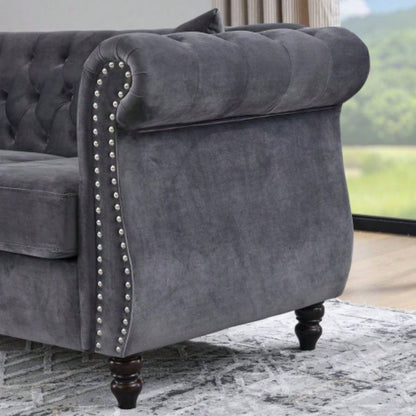 58.8 Chesterfield Sofa Velvet Living Room, 2 Seater Sofa Tufted Couch with Rolled Arms and Nailhead Living Room, Bedroom, Office, Apartment, two pillowsW834S00069