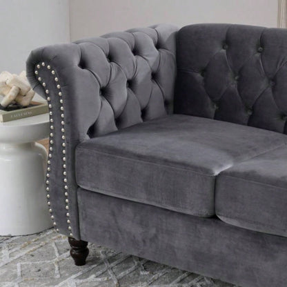 58.8 Chesterfield Sofa Velvet Living Room, 2 Seater Sofa Tufted Couch with Rolled Arms and Nailhead Living Room, Bedroom, Office, Apartment, two pillowsW834S00069