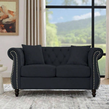 58.8 Chesterfield Sofa Velvet Living Room, 2 Seater Sofa Tufted Couch with Rolled Arms and Nailhead Living Room, Bedroom, Office, Apartment, two pillowsW834S00069