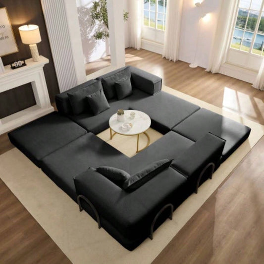 Oversized Upholstered Sectional Sofa Couch Set, Modular 118.2 L Shaped Floor Living Room Sofa Set With 6 Pillows, Combination Sofa Couch living rooms, apartments, bedrooms, Black