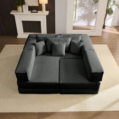 Oversized Upholstered Sectional Sofa Couch Set, Modular 118.2 L Shaped Floor Living Room Sofa Set With 6 Pillows, Combination Sofa Couch living rooms, apartments, bedrooms, Black
